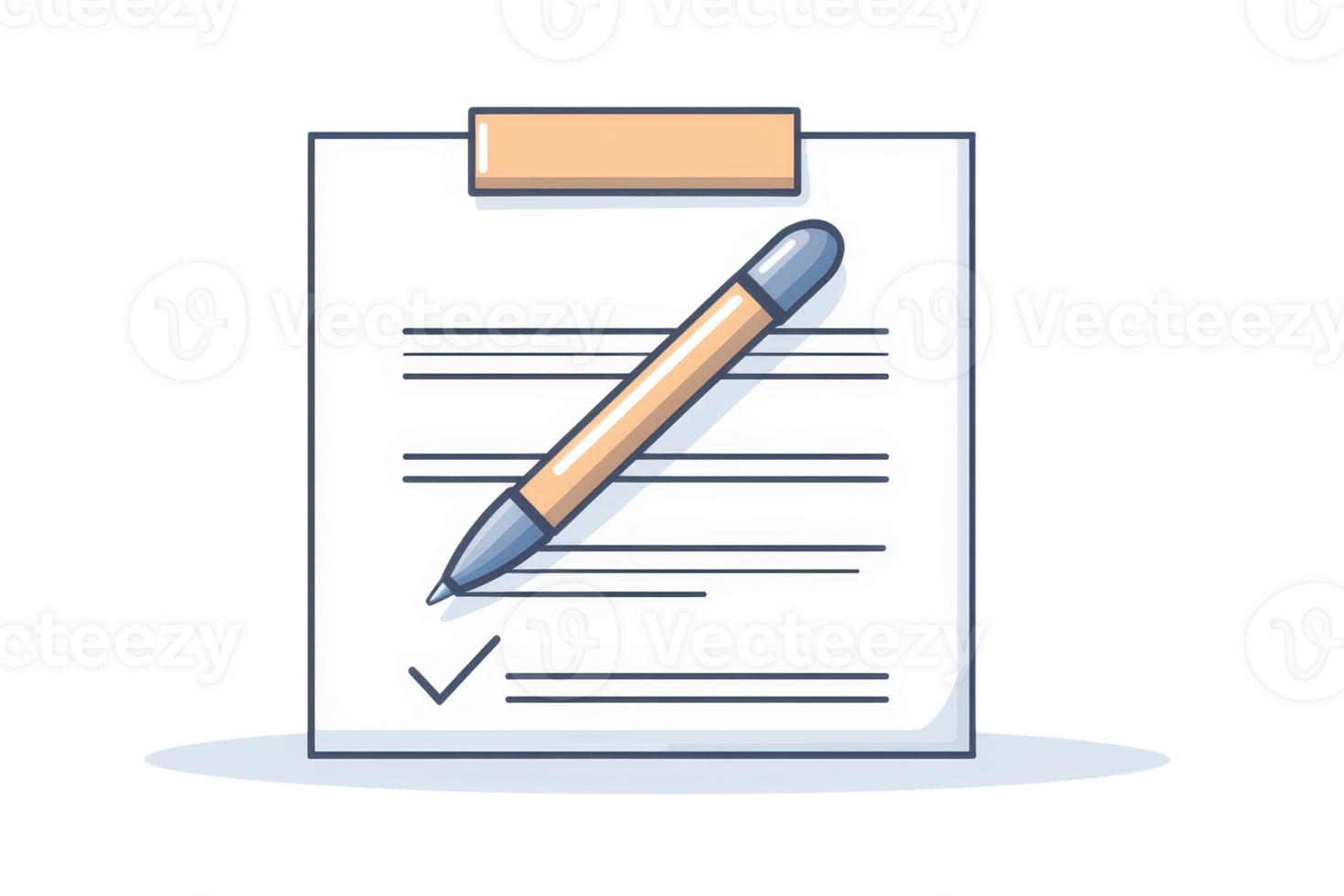 Illustration of a clipboard with paper and pen, featuring a checklist. Perfect for productivity, planning, note-taking, and organization themes. png