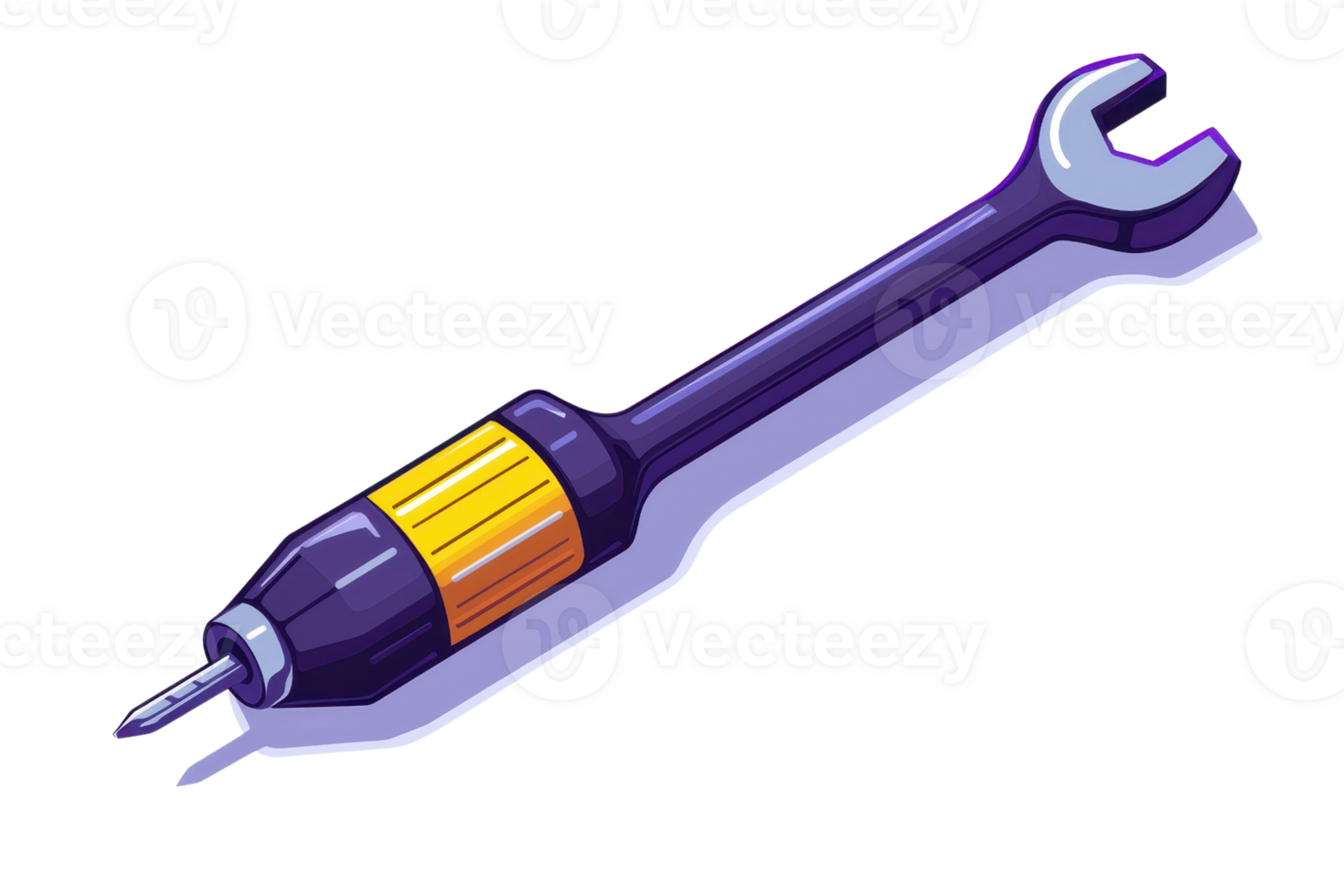 Illustration of a cartoon-style tool combining a wrench and screwdriver, showcasing creativity in design for engineering concepts. png