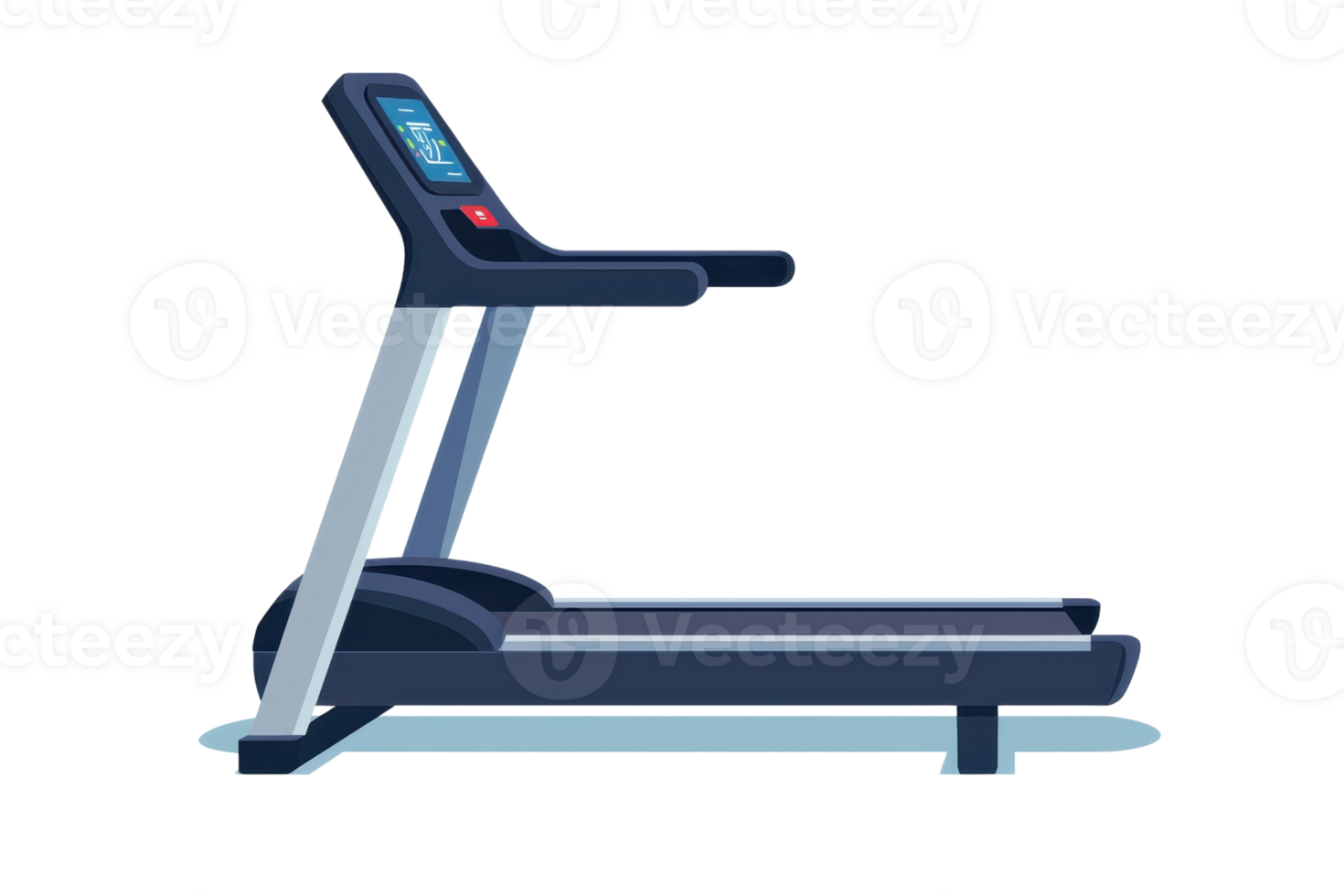 Illustration of a modern treadmill in side view, representing fitness equipment and healthy lifestyle for indoor workouts. png