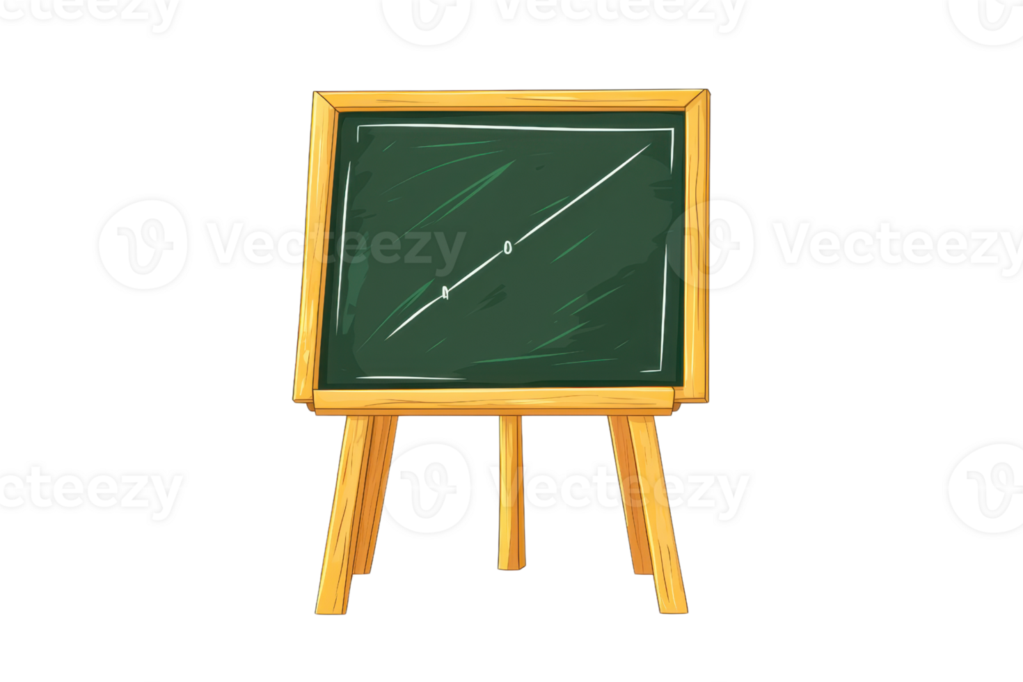 Illustration of a blank chalkboard on a wooden easel, perfect for educational or presentation themes, with a simple, rustic design. png