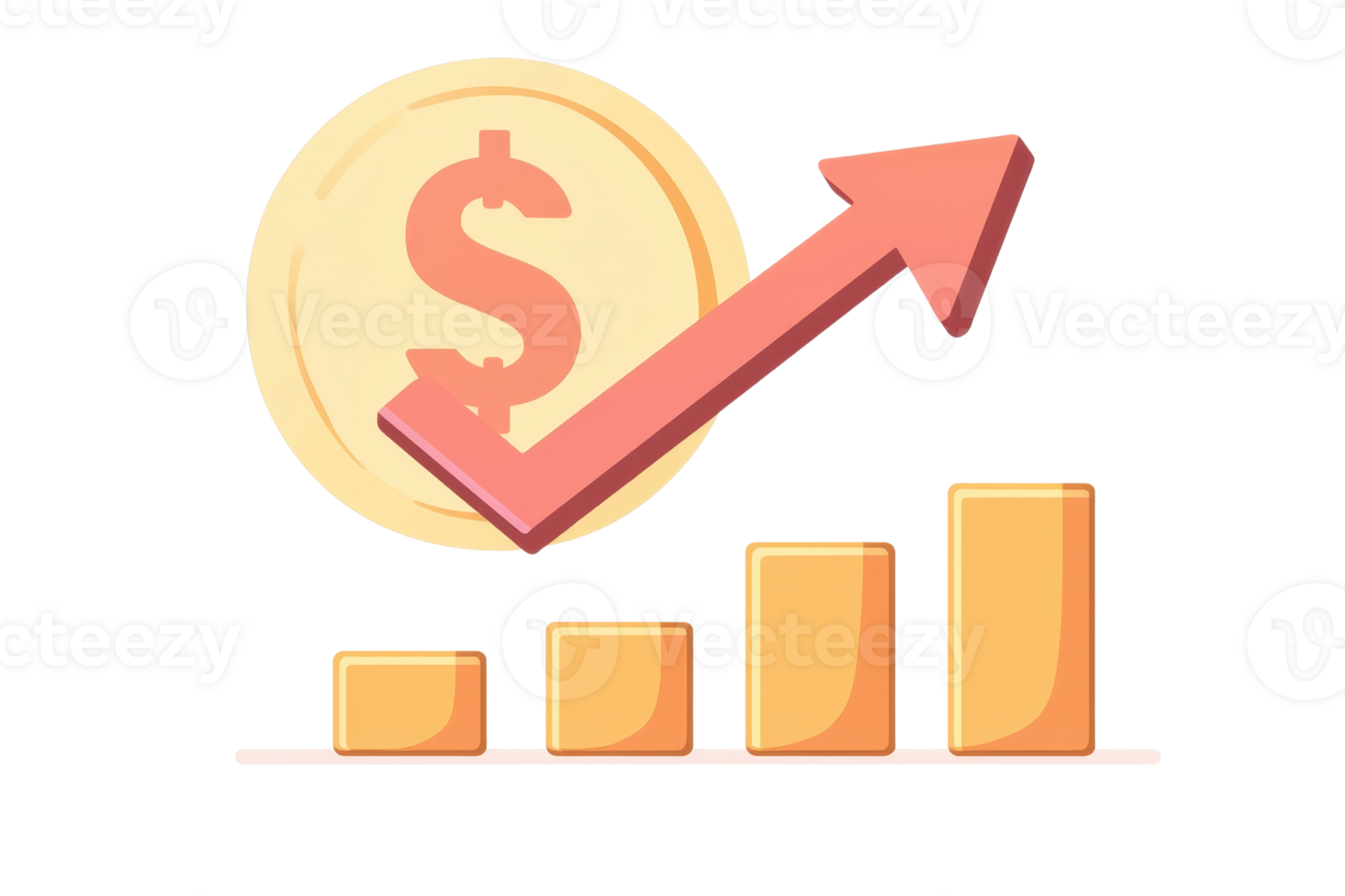 Illustration of financial growth with a rising graph and dollar symbol, representing business success and economic progress. png