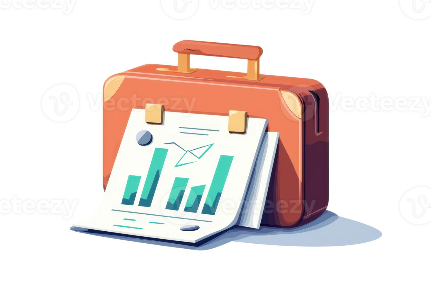 Illustration of a briefcase and financial report with charts and graphs. Ideal for business, finance, or economic presentations. png
