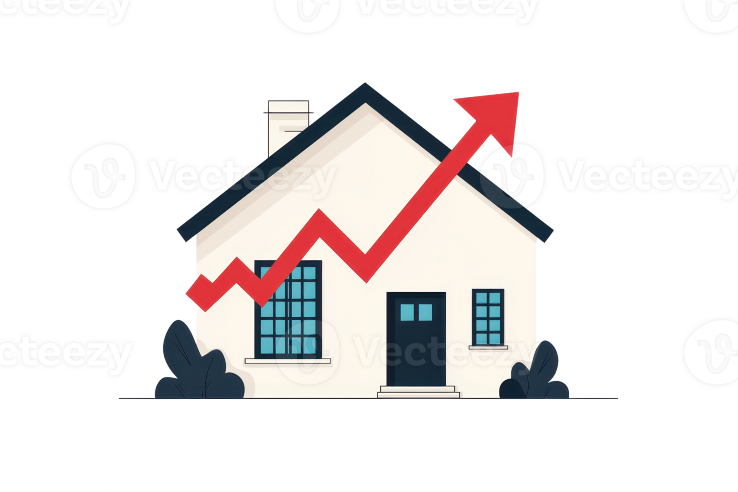 Illustration of a house with an upward arrow, symbolizing real estate market growth and increasing property value. png