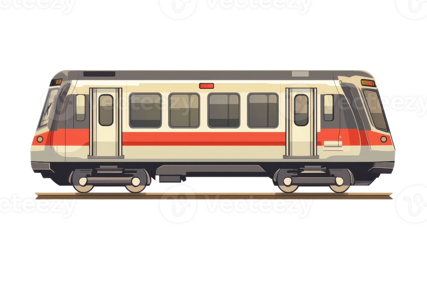 Illustration of a modern subway train car with a sleek design, featuring red and white colors, isolated on a transparent background. png