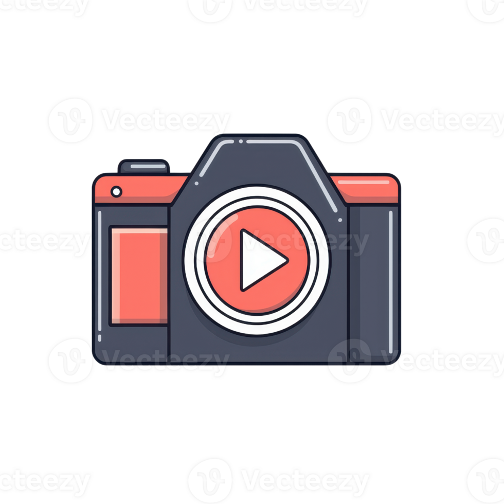 Graphic illustration of a digital camera with a play button, representing photography and videography. Ideal for tech and media projects. png