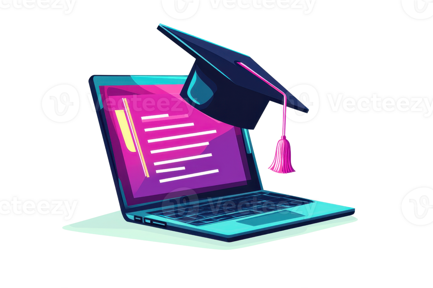 Illustration of a laptop with a graduation cap, symbolizing online education and e-learning. Ideal for academic technology themes. png