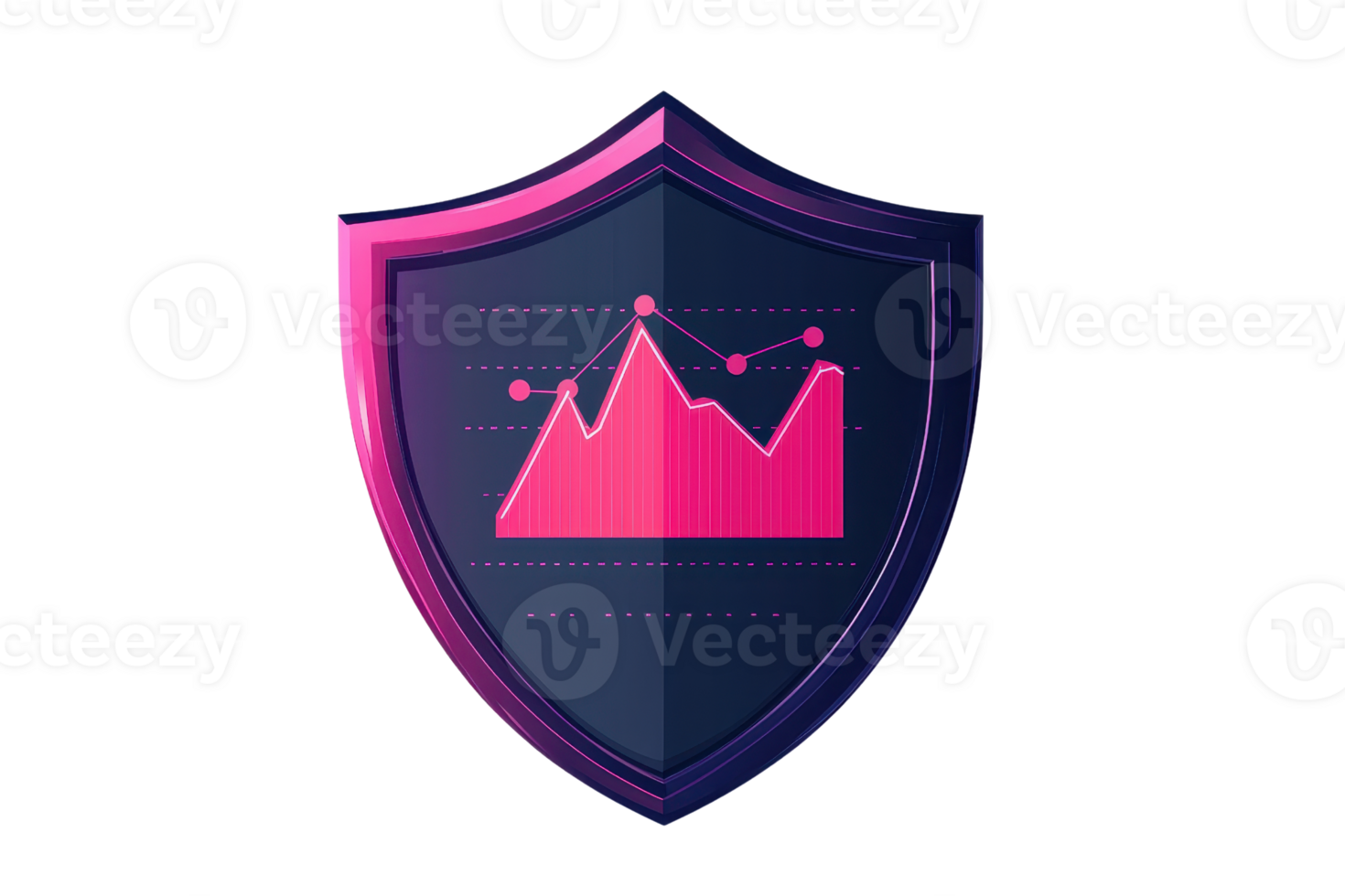 Graphic of a shield with a pink and purple line graph, symbolizing data protection and cybersecurity. Ideal for business or tech themes. png
