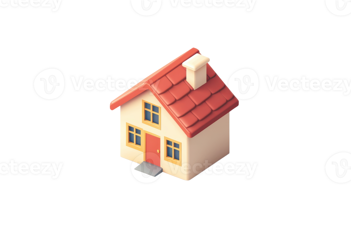 Isometric illustration of a small house with red roof and chimney, showcasing simple architectural style and cozy home design. png