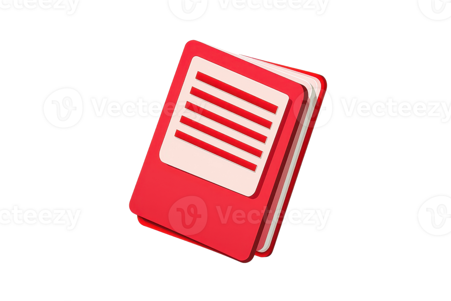 Red spiral notebook icon with lined page design, isolated on a transparent background. Perfect for educational, office, or digital design themes. png
