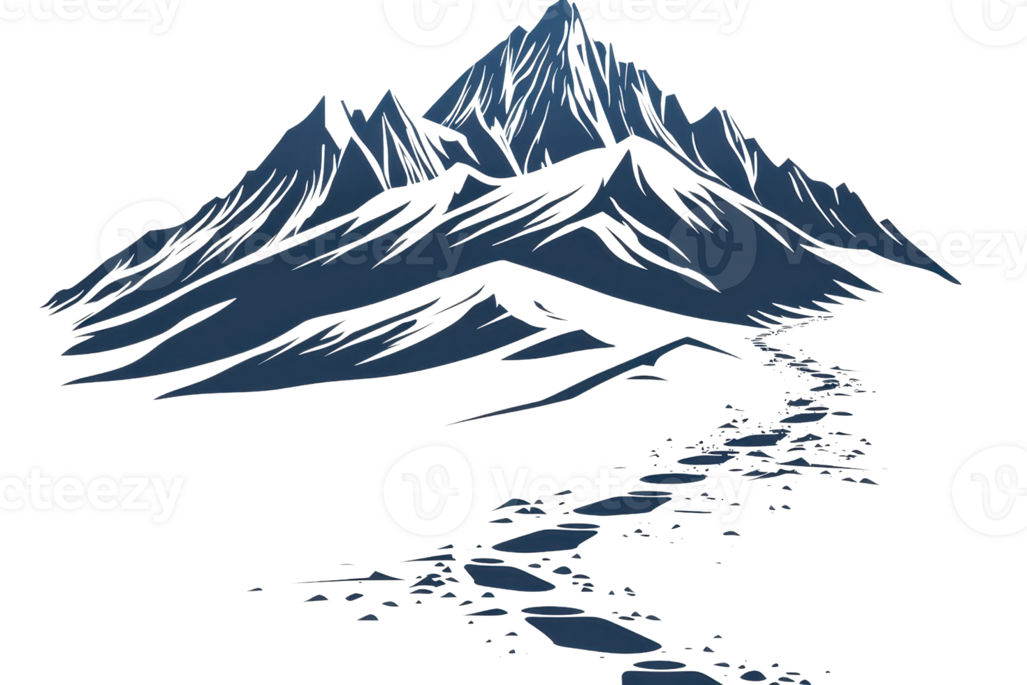 Illustration of a majestic mountain with flowing river, capturing the serene beauty of nature in monochrome style. Perfect for outdoor themes. png