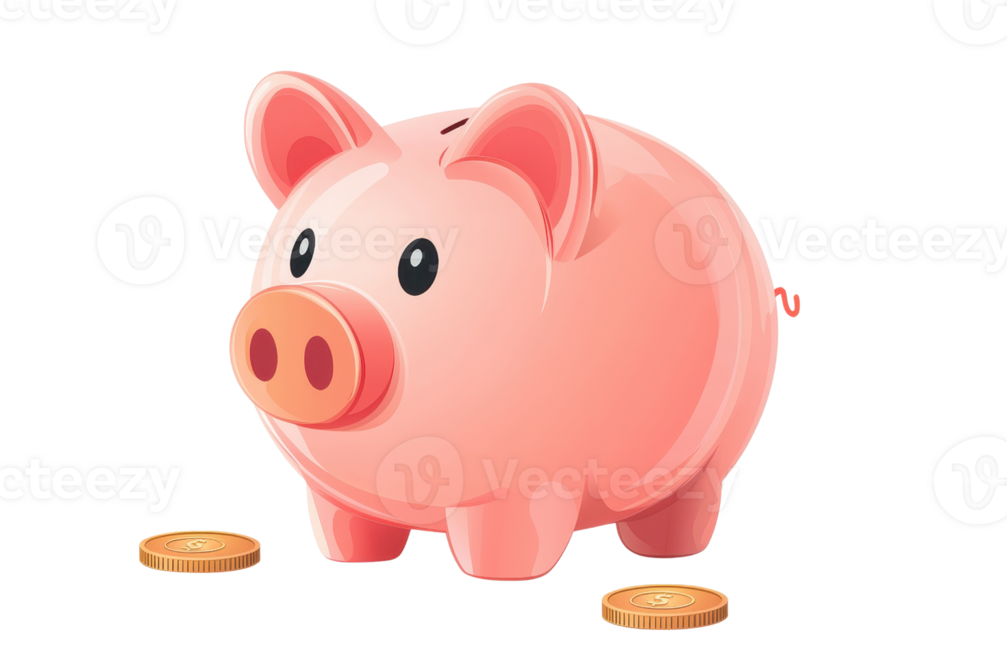 Pink piggy bank with coins, symbolizing savings and financial growth. Ideal for concepts of money management and investment. png