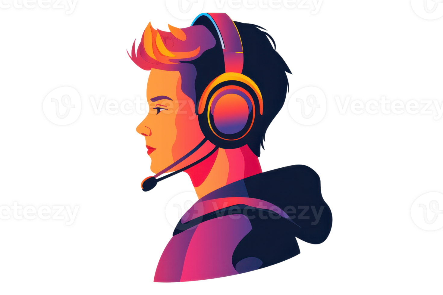 Vibrant illustration of a focused gamer wearing headphones. Perfect for gaming, technology, and digital art themes. png