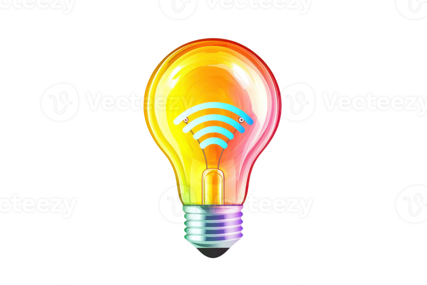 Vibrant lightbulb with Wi-Fi symbol, symbolizing innovative technology and connectivity concepts on a transparent background. png