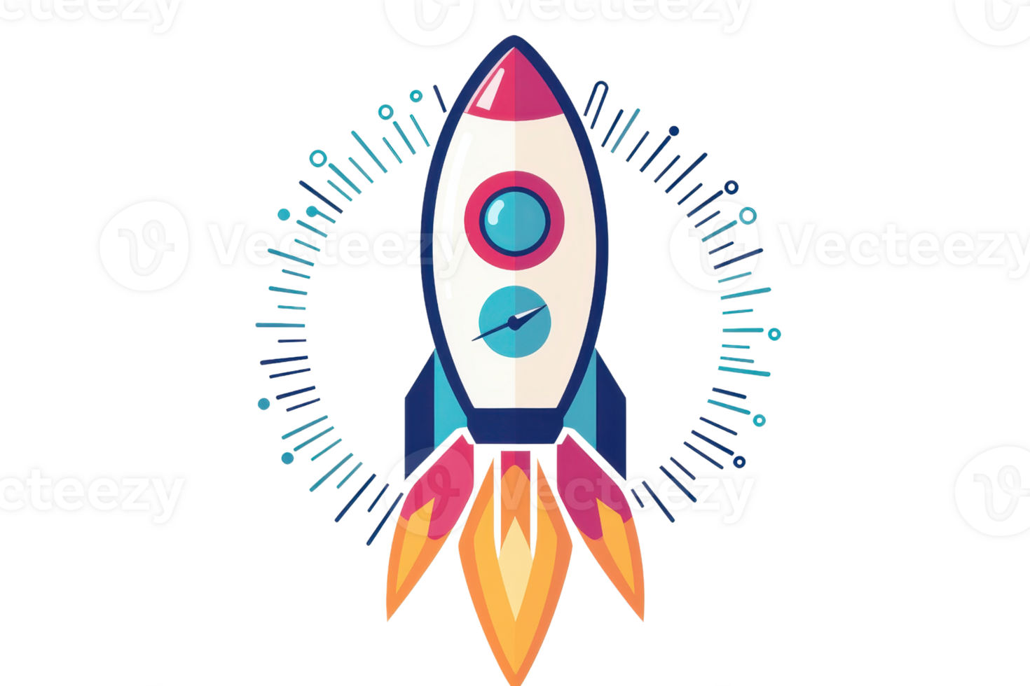 Vibrant cartoon rocket ship illustration with colorful flames, perfect for technology, science, and creativity themes in a modern design. png