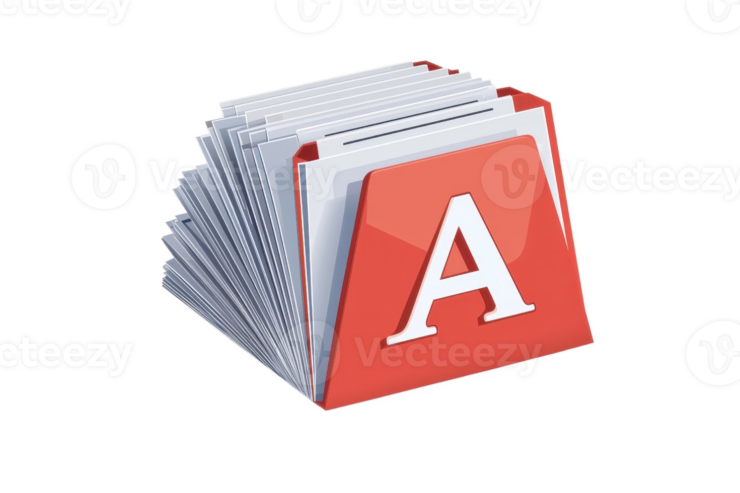 Red alphabetical index card holder with dividers, isolated on transparent background. Symbolizes organization, filing, and alphabetical indexing. png