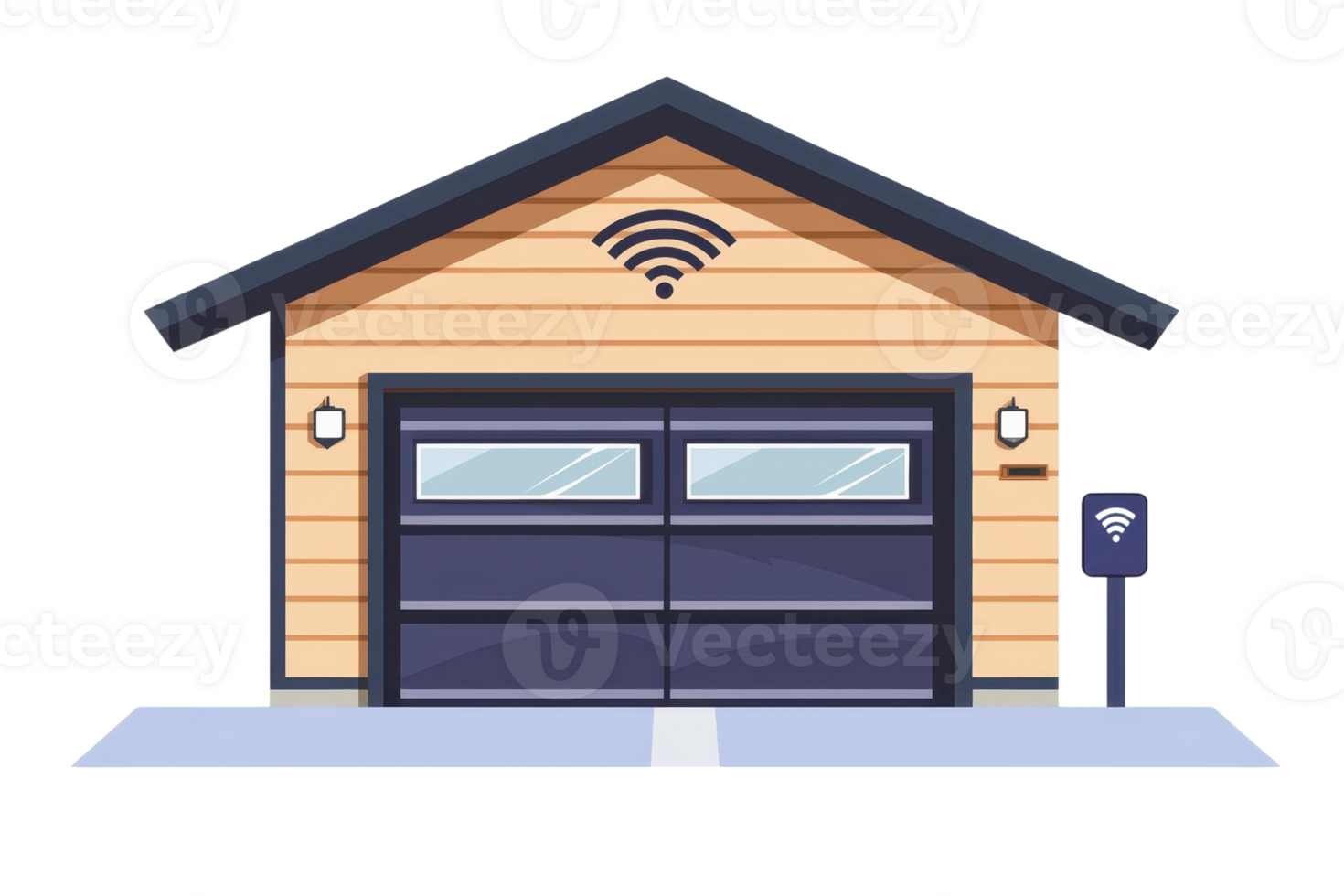 Smart garage with Wi-Fi connectivity symbol on the roof, representing modern technology integration for enhanced convenience and security. png