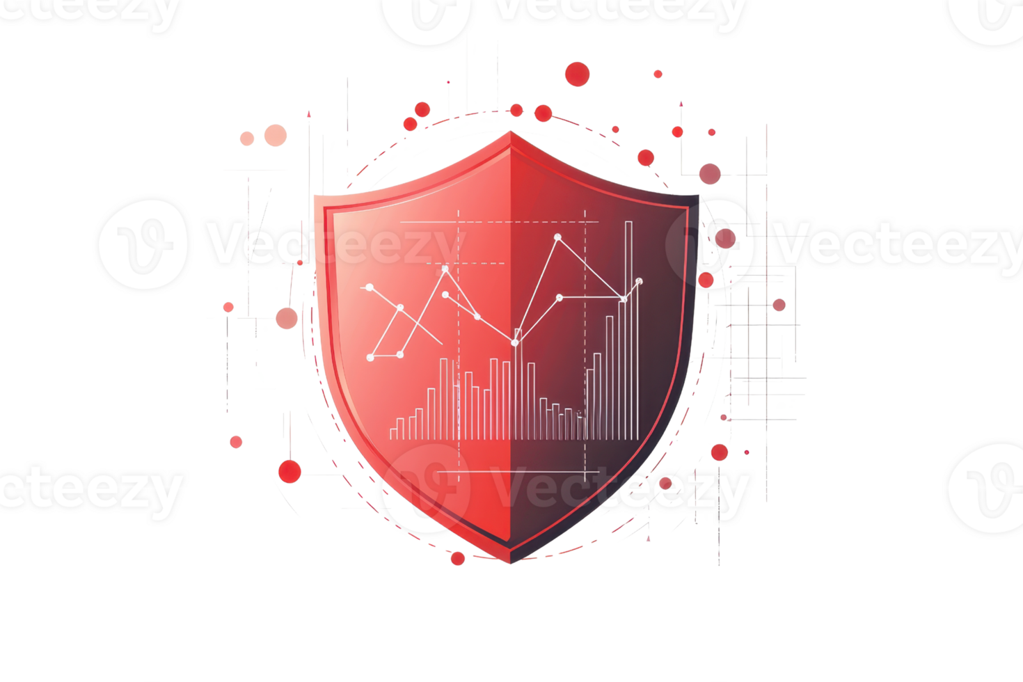 Red shield with data chart overlay, symbolizing cybersecurity and data protection. Ideal for technology and security-themed projects. png