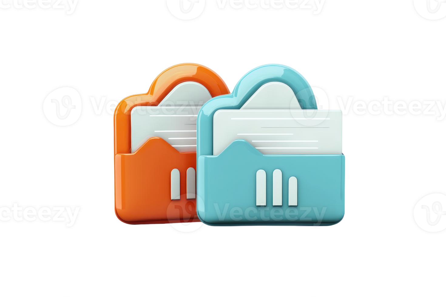 Colorful cloud folders concept for digital data storage, showcasing modern technology in file organization and secure online solutions. png