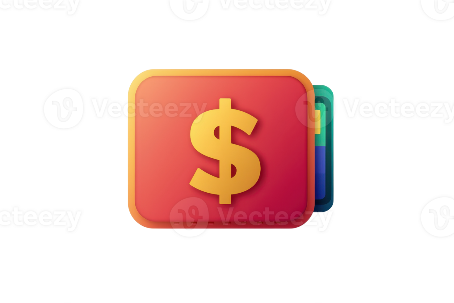 Colorful digital wallet icon featuring a bold dollar sign, perfect for finance, investment, or banking themes in a modern design. png