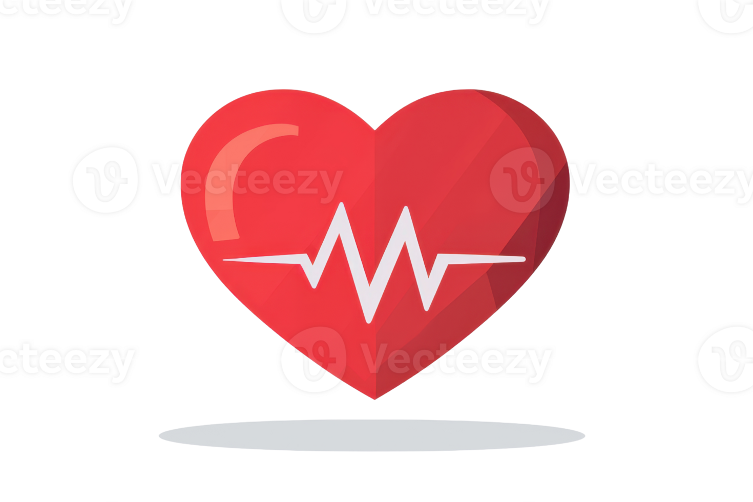 Digital illustration of a heart with an ECG line, symbolizing health, heartbeat, and medical care on a transparent background. png