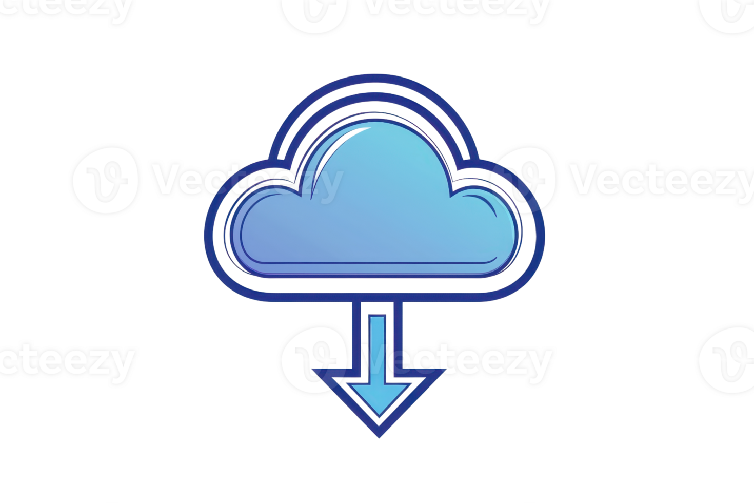 Blue cloud download icon on transparent background. Digital concept representing online storage, data saving, and cloud computing services. png