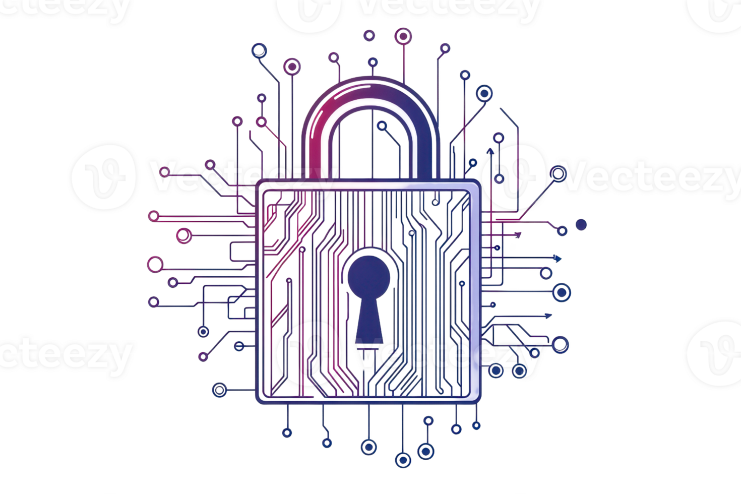 Digital security padlock with circuit board design, symbolizing cybersecurity and data protection in a tech-driven world. png