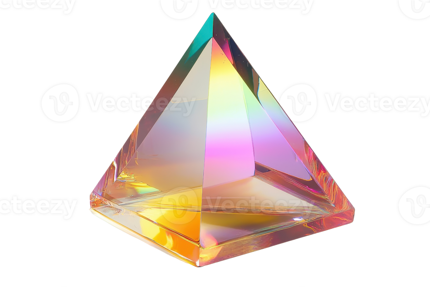 Colorful transparent glass pyramid with a gradient spectrum effect, isolated on transparent background. Perfect for design and technology themes. png