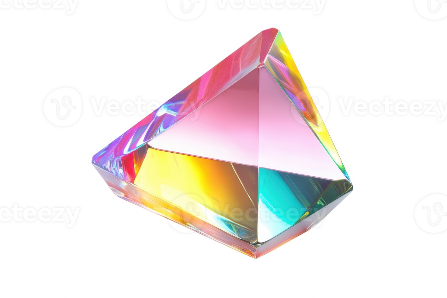 Colorful prism with a brilliant spectrum of light reflection, showcasing vibrant hues and geometric beauty, isolated on a transparent background. png
