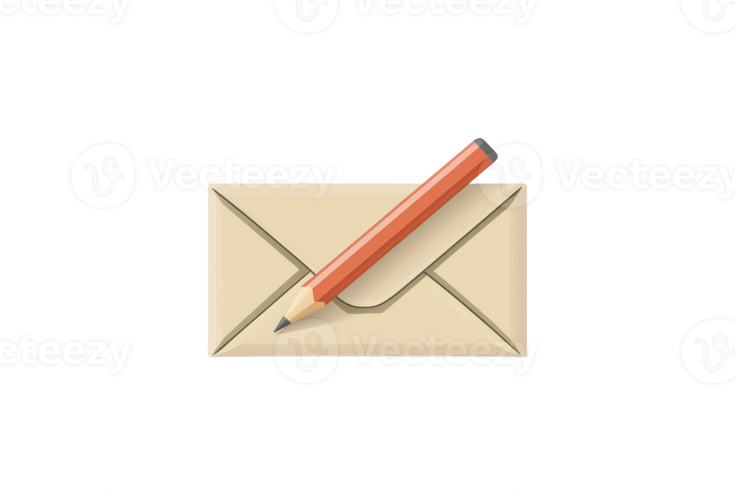 Illustration of a pencil resting on a sealed envelope, symbolizing communication, correspondence, and creative writing. png