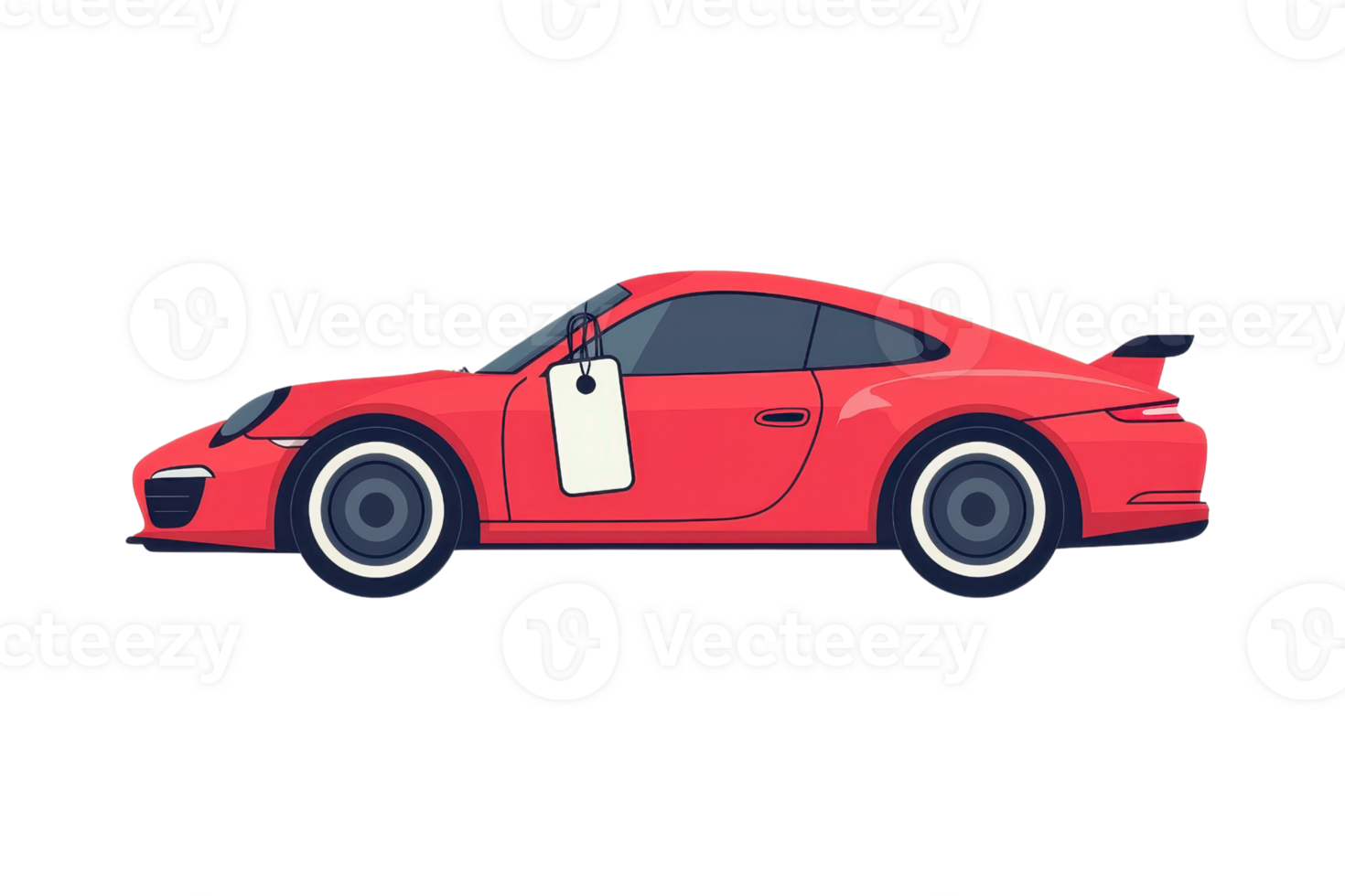 Illustration of a red sports car with a price tag, viewed from the side, symbolizing luxury, speed, and style in automotive design. png