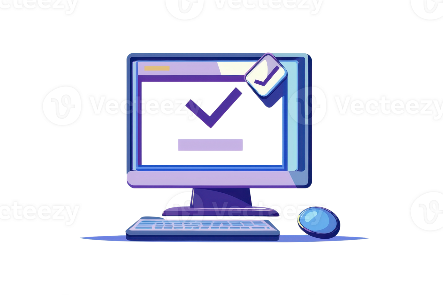 Illustration of a computer screen with a check mark, symbolizing completion or approval. Digital artwork on a gradient background. png