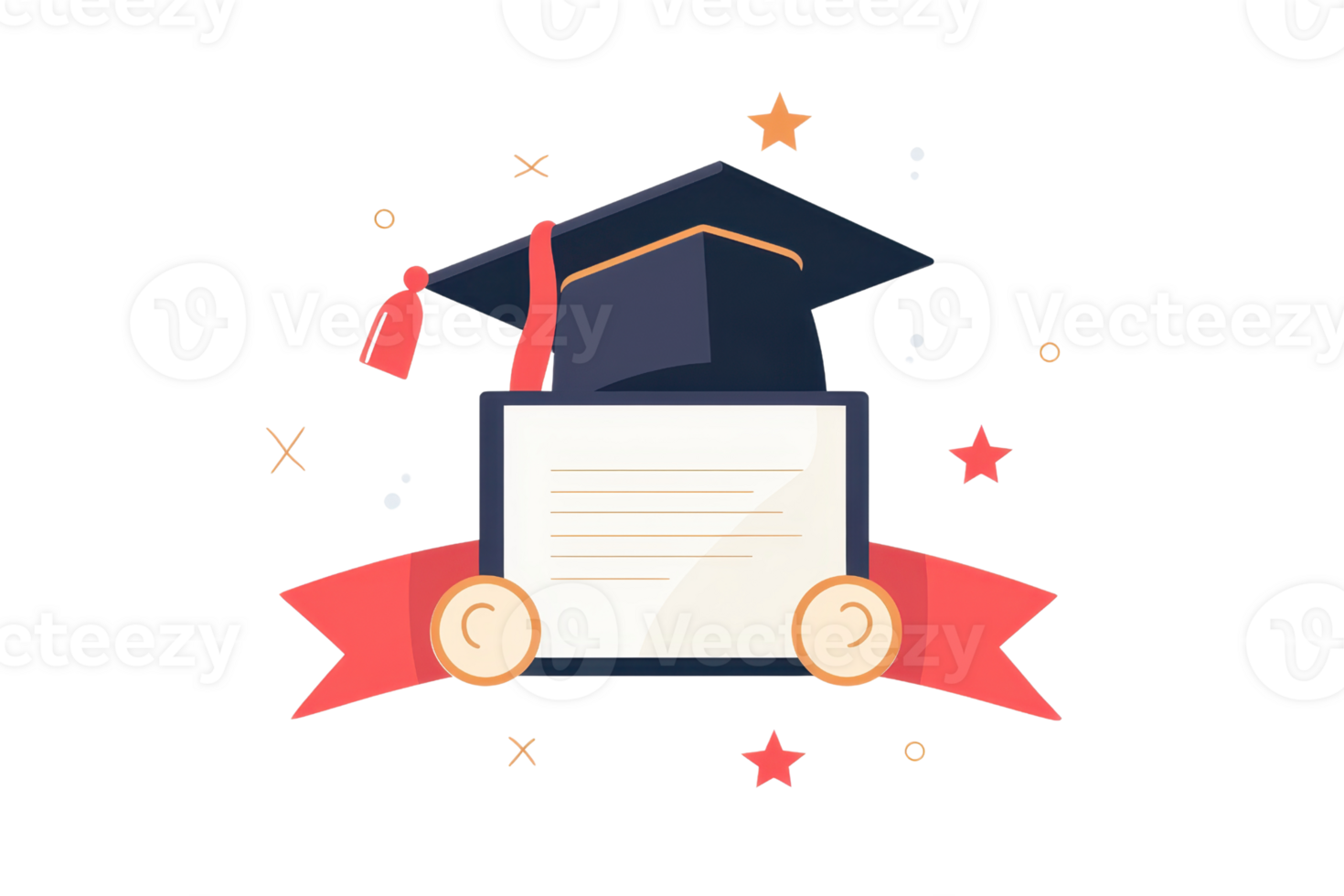 Illustration of a graduation cap and diploma with a celebratory design, representing achievement, education, and success. png