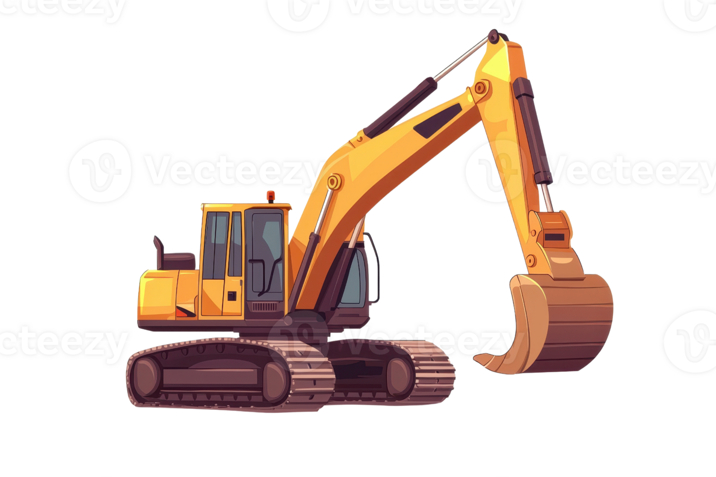 Illustration of a yellow excavator with a long arm and bucket, ideal for construction and industrial themes in digital projects. png