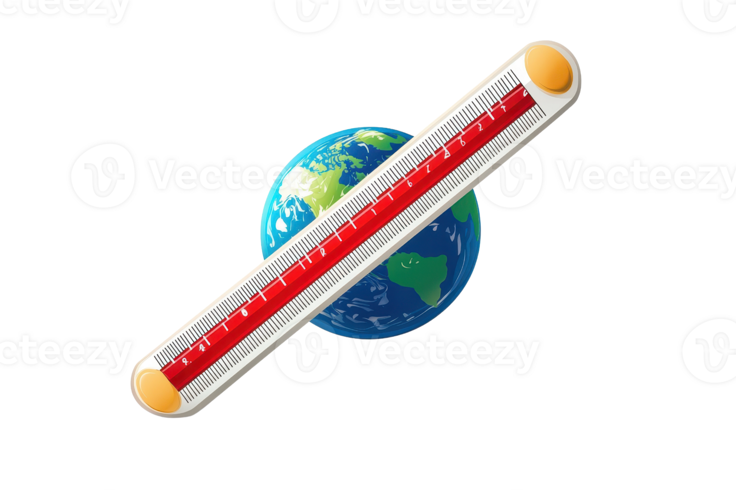 Illustration of a thermometer crossing the Earth, symbolizing global warming and climate change. Environment and awareness concept. png