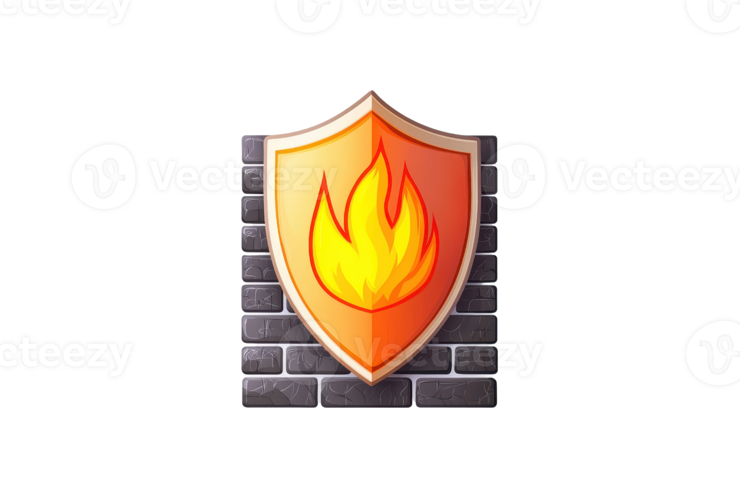 Illustration of a blazing fire emblem on a shield, symbolizing protection and security. Ideal for cybersecurity and IT-themed concepts. png