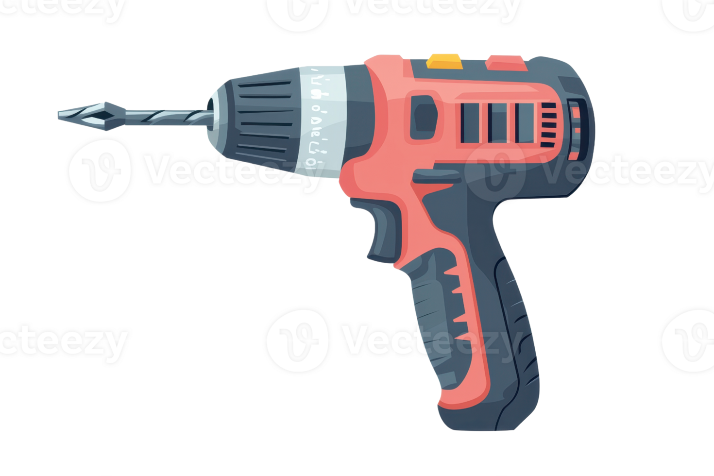 Illustration of a red and black cordless drill with a drill bit, ideal for construction, DIY projects, or home improvement tasks. png