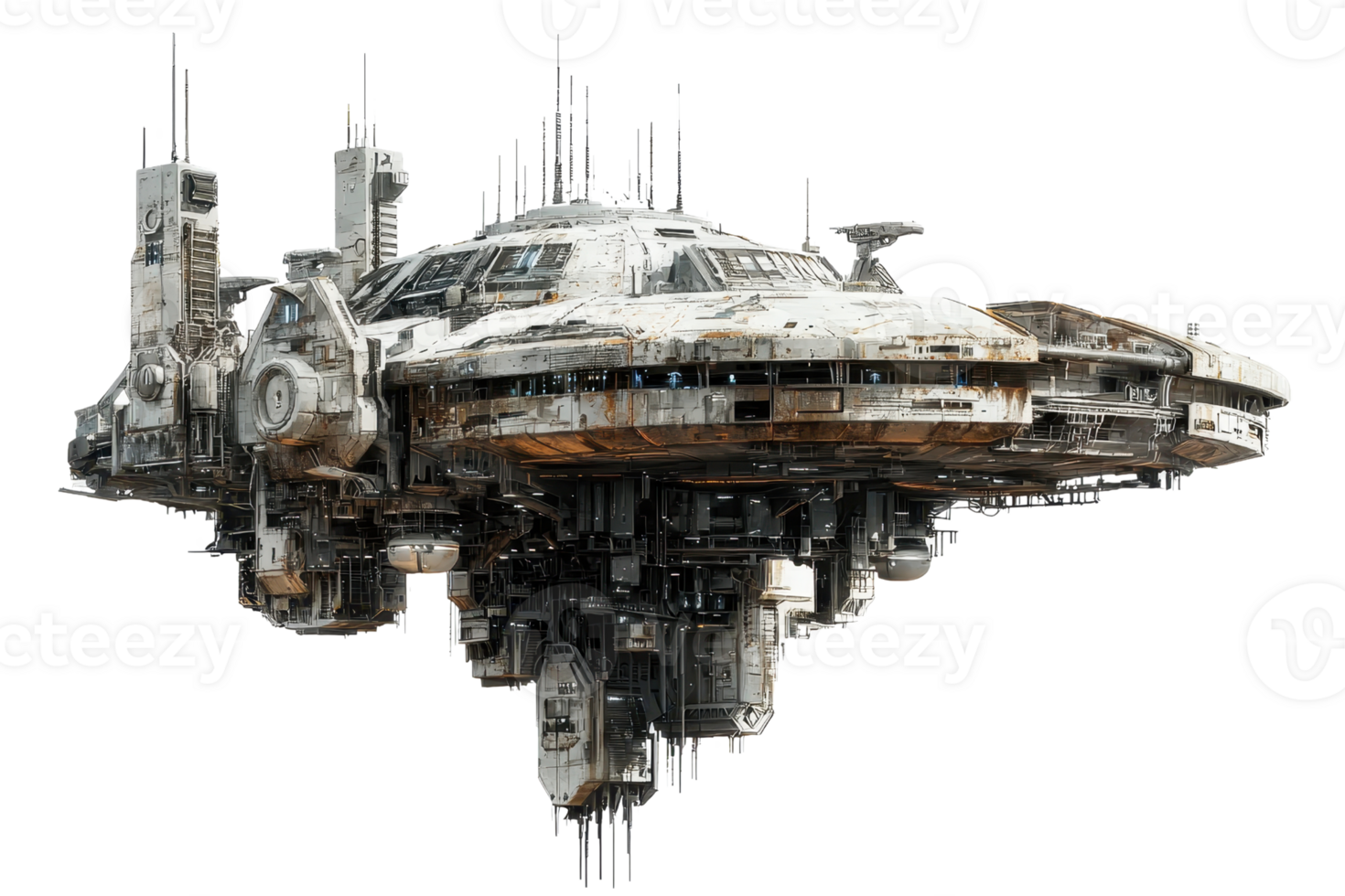 Futuristic space station with complex mechanical structures, showcasing sci-fi engineering and advanced technology in a cosmic setting. png