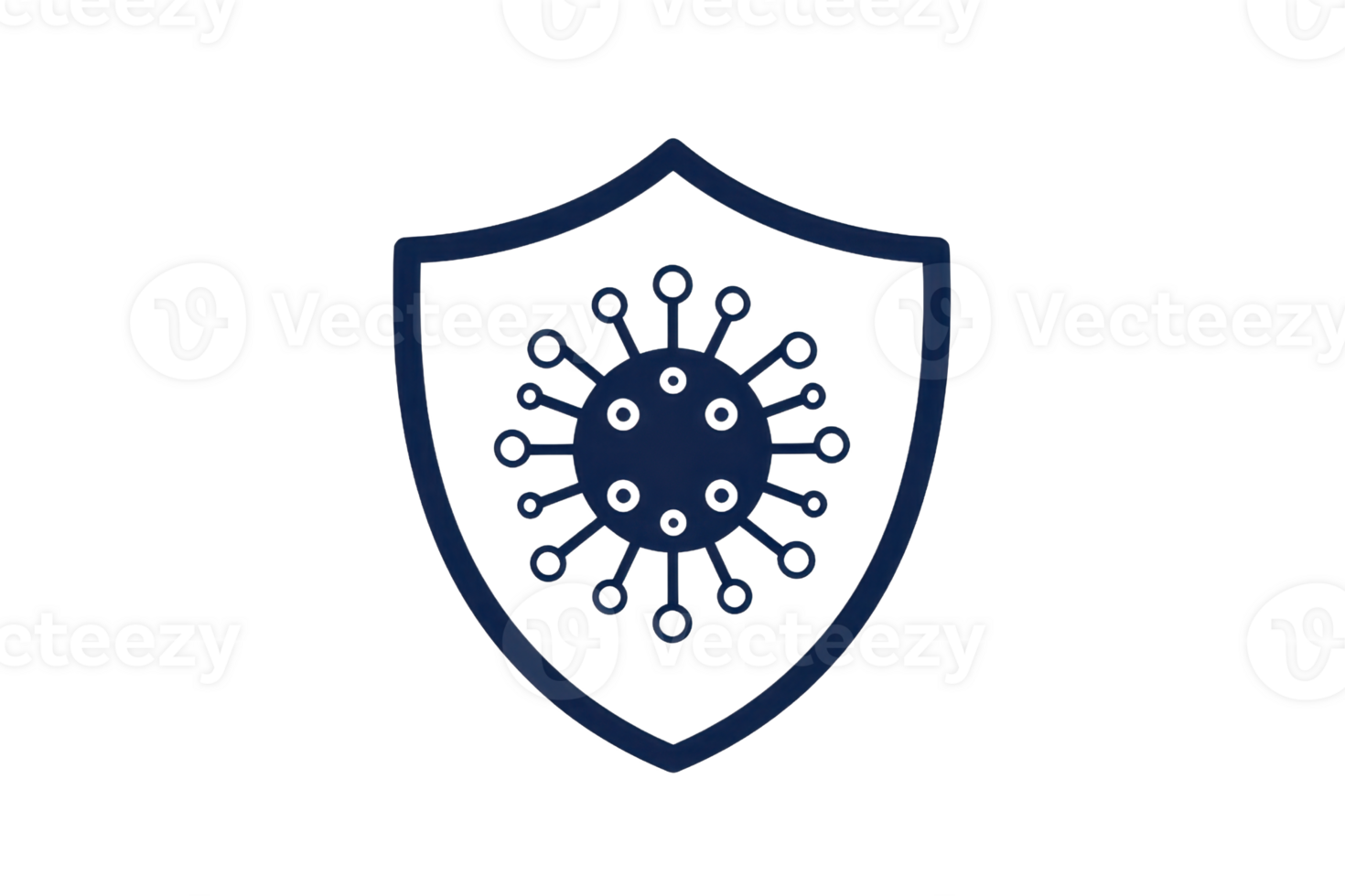 Shield icon with virus symbol represents protection against health threats and diseases, emphasizing safety and prevention measures. png