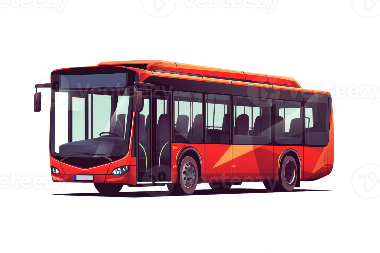 Illustration of a sleek red city bus isolated on transparent background. showcasing modern public transportation design and style. png