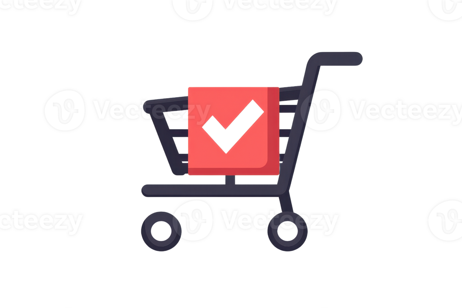 graphic of a shopping cart with a checkmark icon, symbolizing successful online shopping or completion of purchase. png