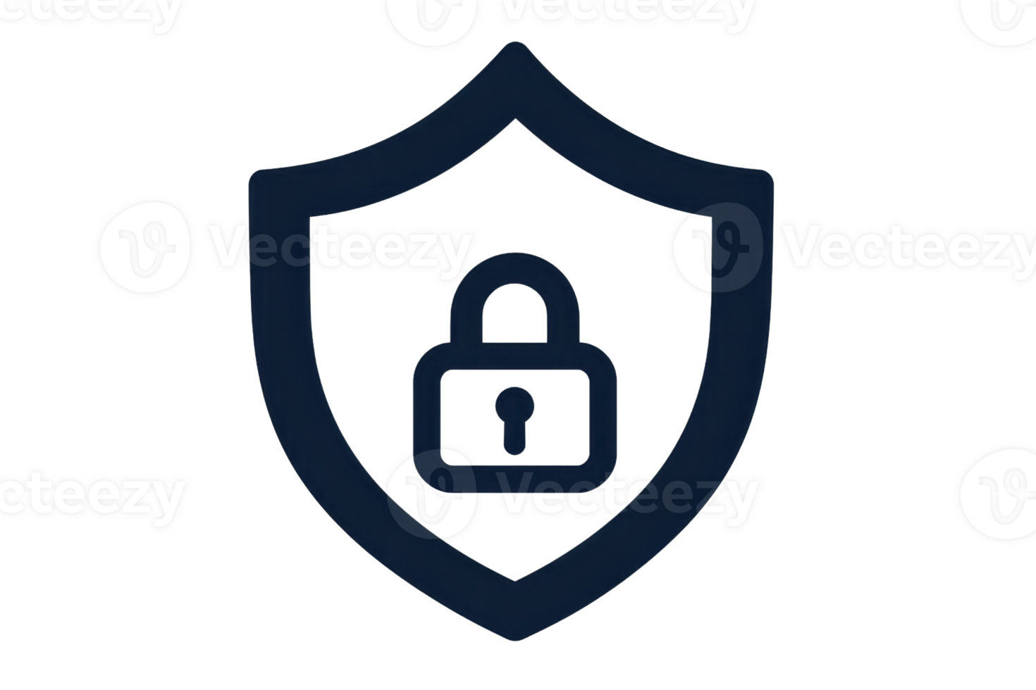 Minimalist illustration of a padlock inside a shield symbolizing security and protection, set against a transparent background. png