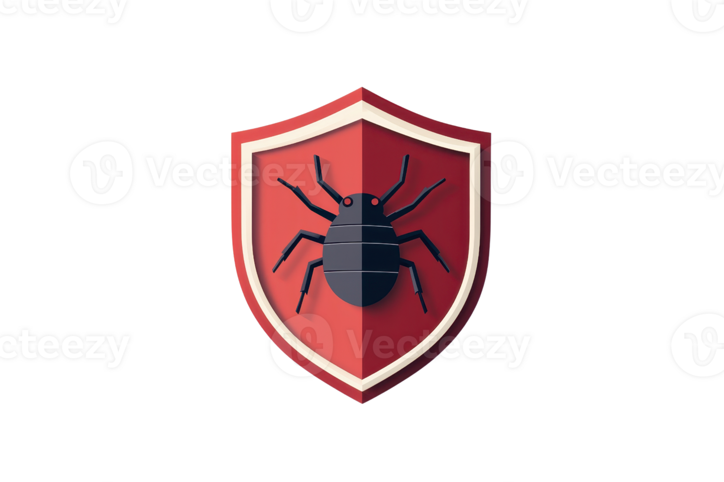illustration of a red shield with a bug symbol, representing cybersecurity and antivirus protection. Ideal for tech and security concepts. png