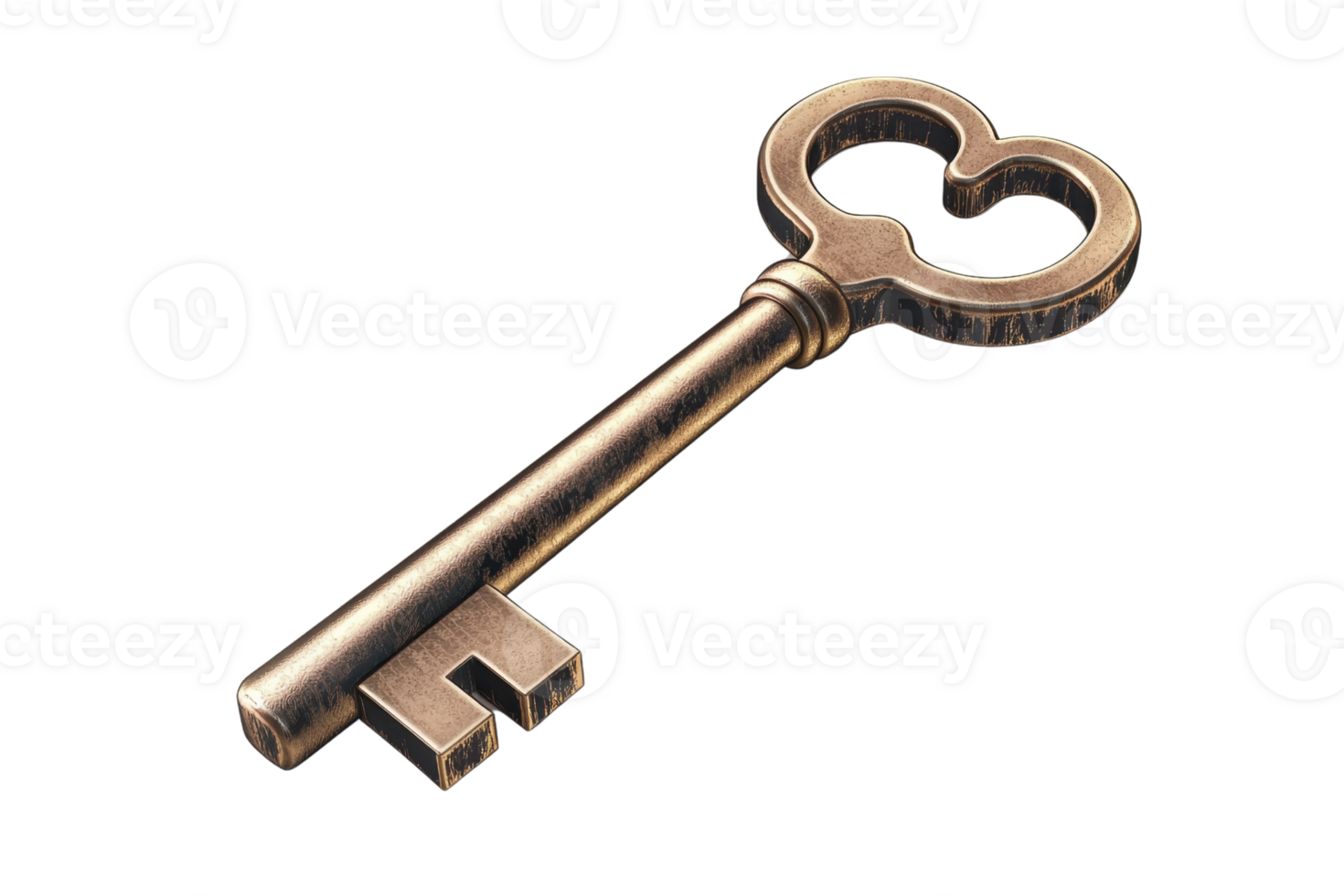 Vintage brass key isolated on a transparent background. symbolizing tradition, history, or security in a minimalist style. png