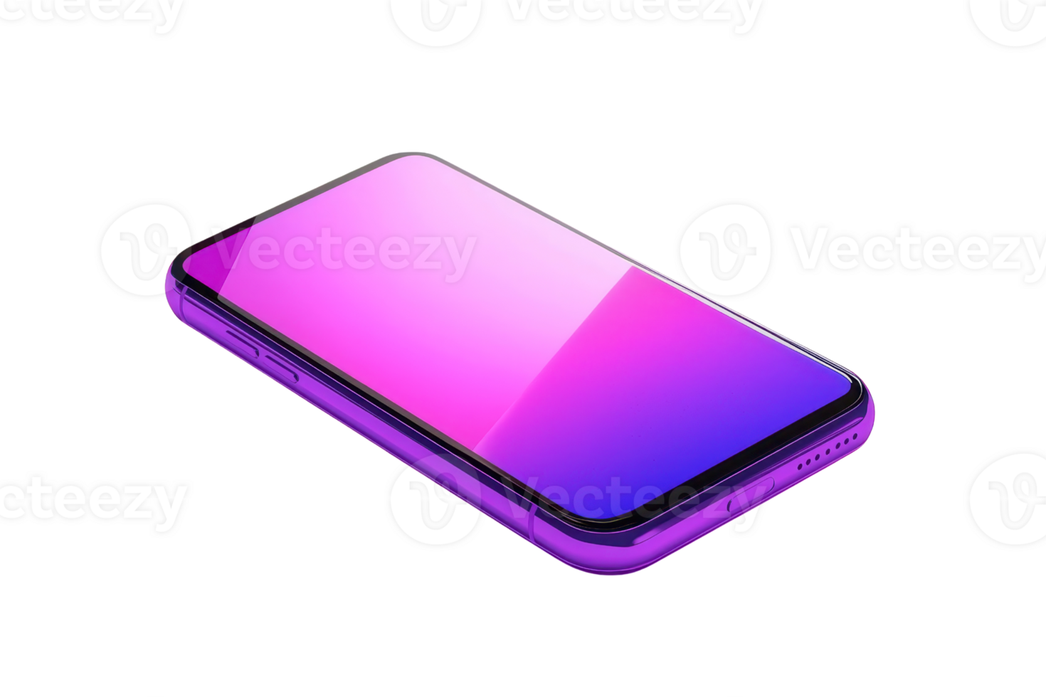 Modern smartphone with vibrant gradient screen isolated on transparent background. Sleek design showcasing innovative technology and contemporary style. png
