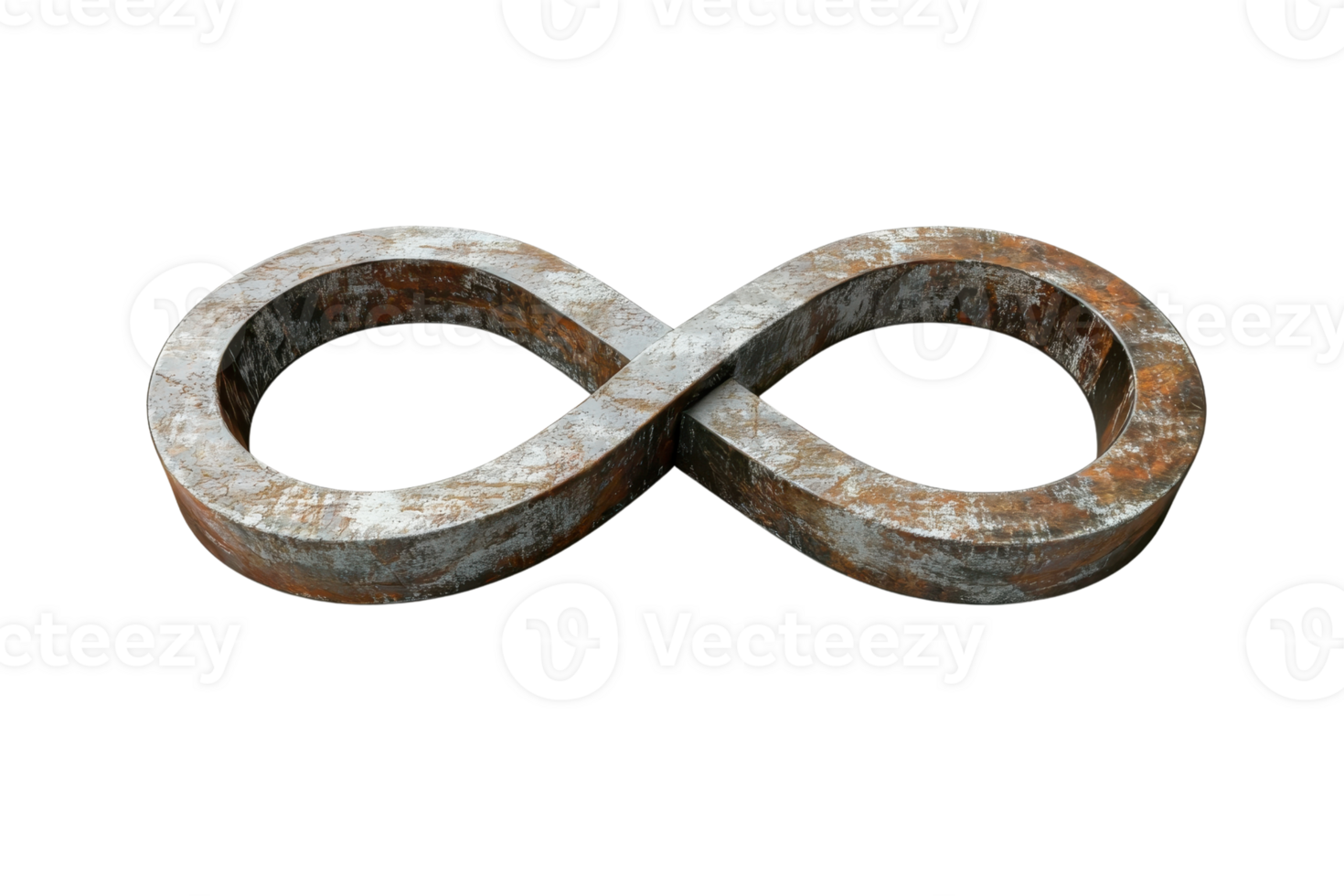 Rusty metal infinity symbol isolated on transparent background. representing eternity and unending possibilities in a worn out, rustic style. png