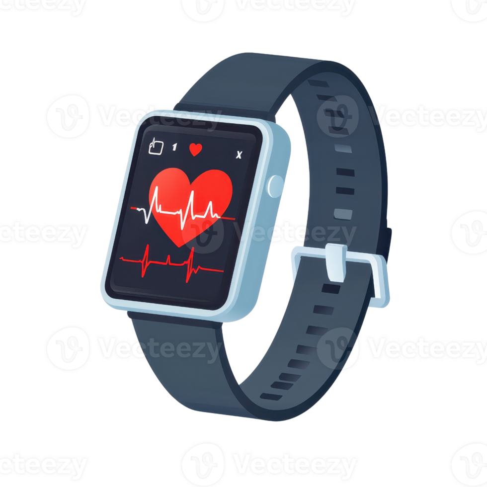 Smartwatch displaying a heart rate monitor, showcasing health tracking features in a sleek design. Ideal for fitness and technology enthusiasts. png