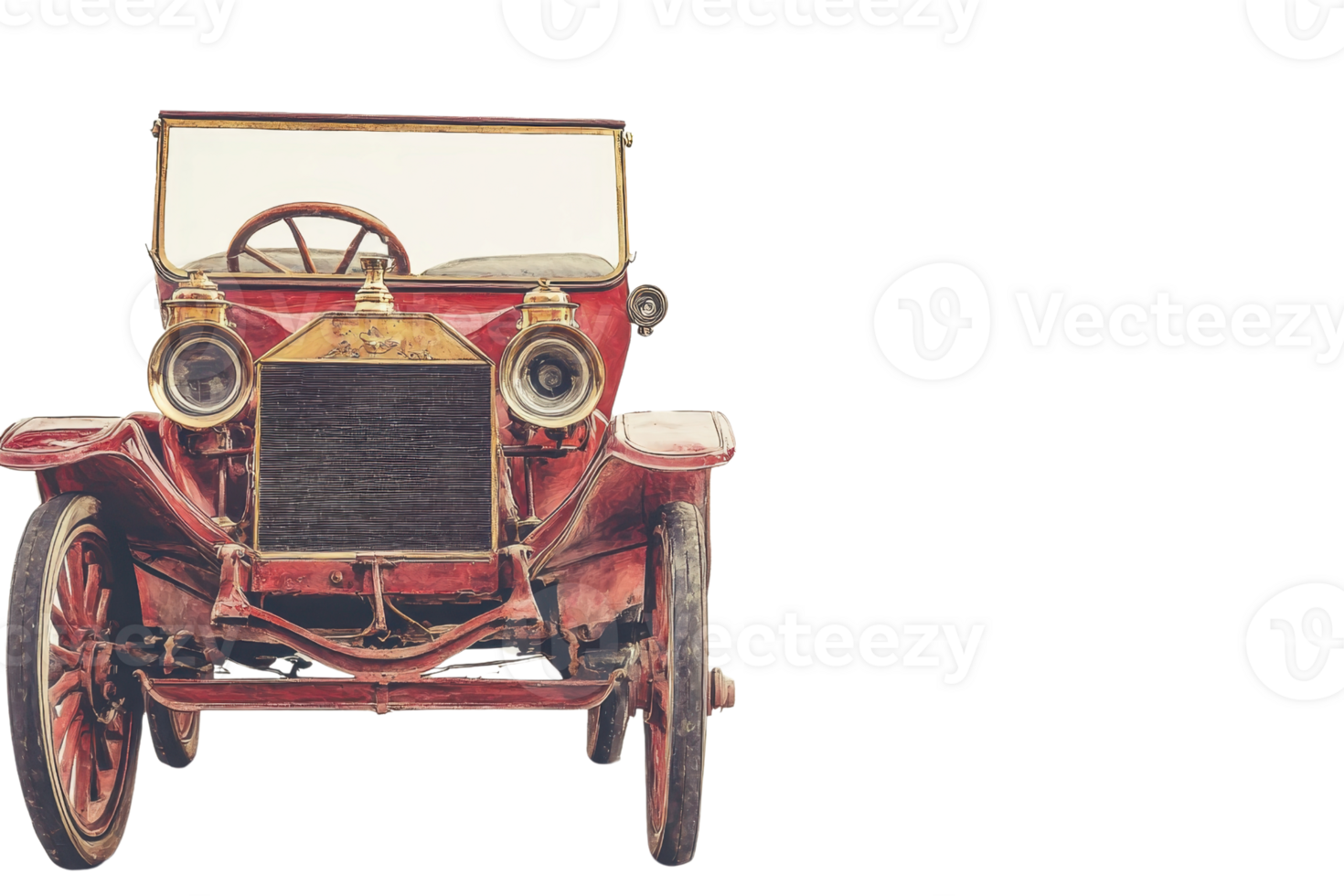 Vintage red classic car front view isolated on transparent background. capturing the essence of early automotive design. png