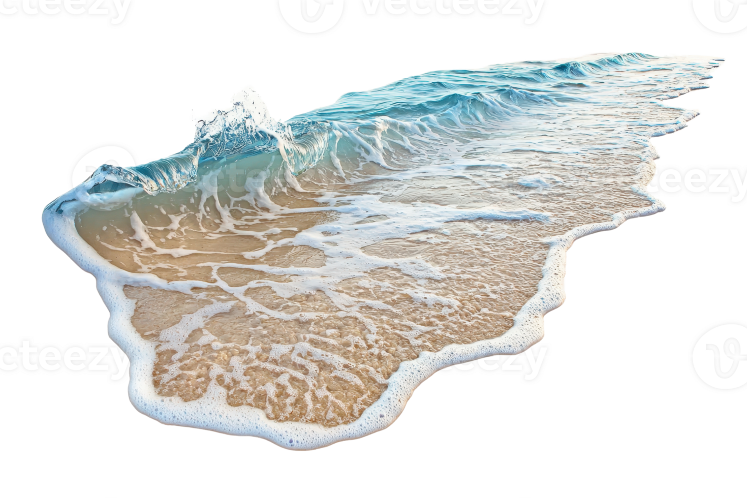 Serene beach waves crashing gently on sandy shore, captured with high detail and clarity. Perfect for nature, travel, and relaxation themes. png