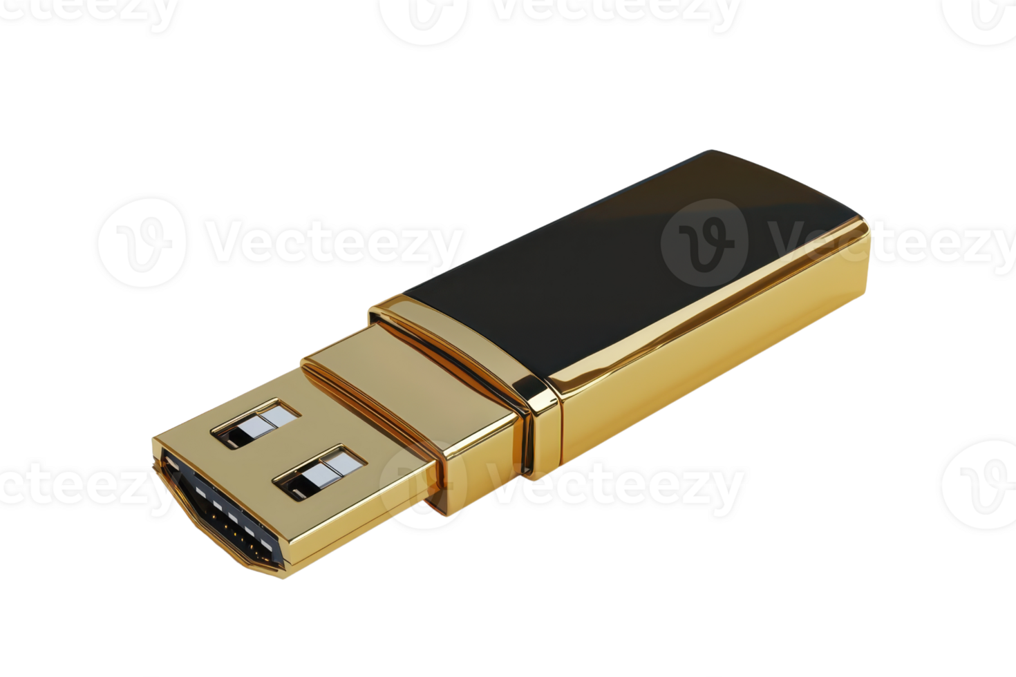 Elegant gold and black USB flash drive isolated on transparent background. perfect for data storage and electronic device concepts. png