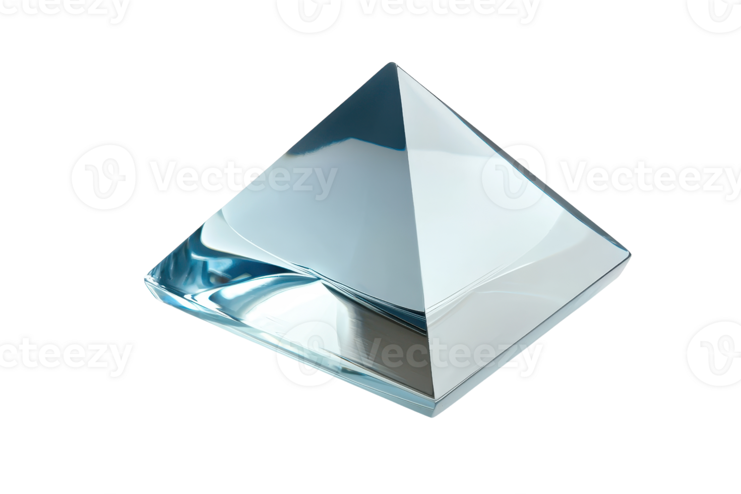 Crystal clear glass pyramid with sharp edges and reflective surface, isolated on transparent background. Perfect for design and decor projects. png